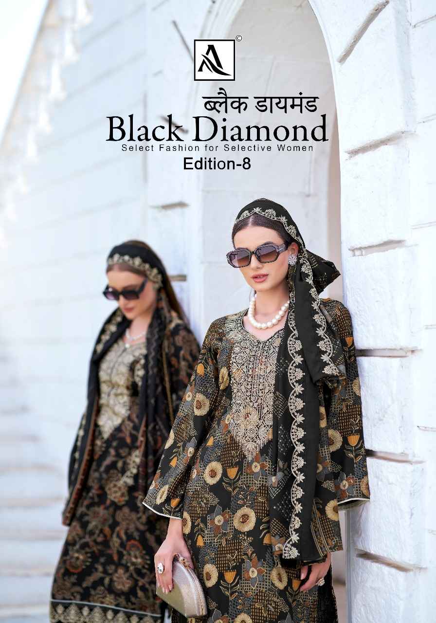 ALOK BLACK DIAMOND VOL-8 PURE REYON PRINTED WMBROIDERY DRESS MATERIAL AT WHOLESALE PRICE