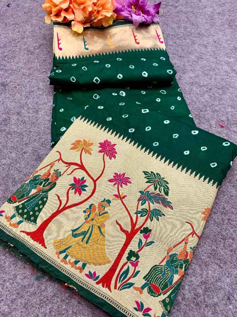 BANDHEJ WITH PAITHANI MINAKARI BORDER AND ZARI WEAVING SAREE AT WHOLESALE PRICE