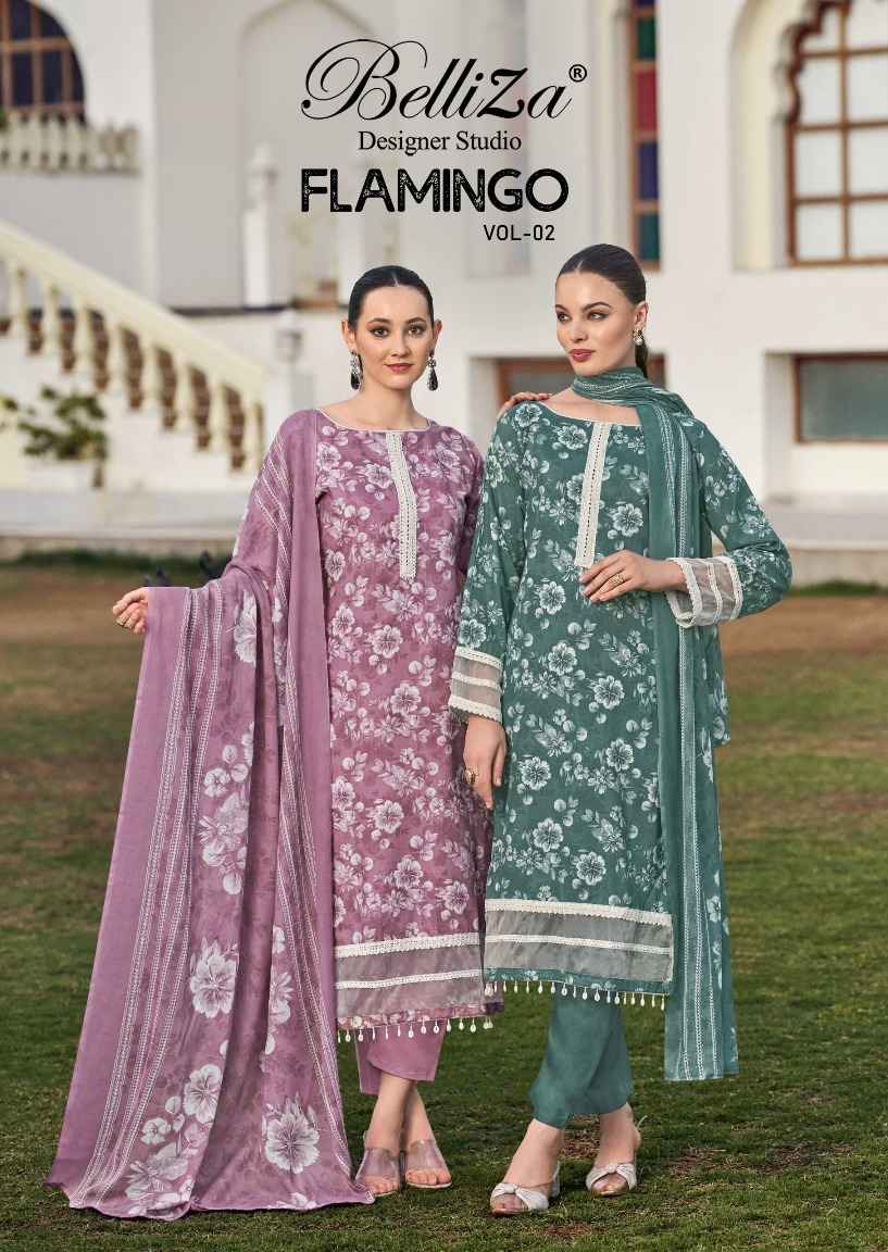 BELLIZA FLAMINGO VOL 2 PURE COTTON DIGITAL PRINTED DRESS MATERIAL AT WHOLESALE PRICE