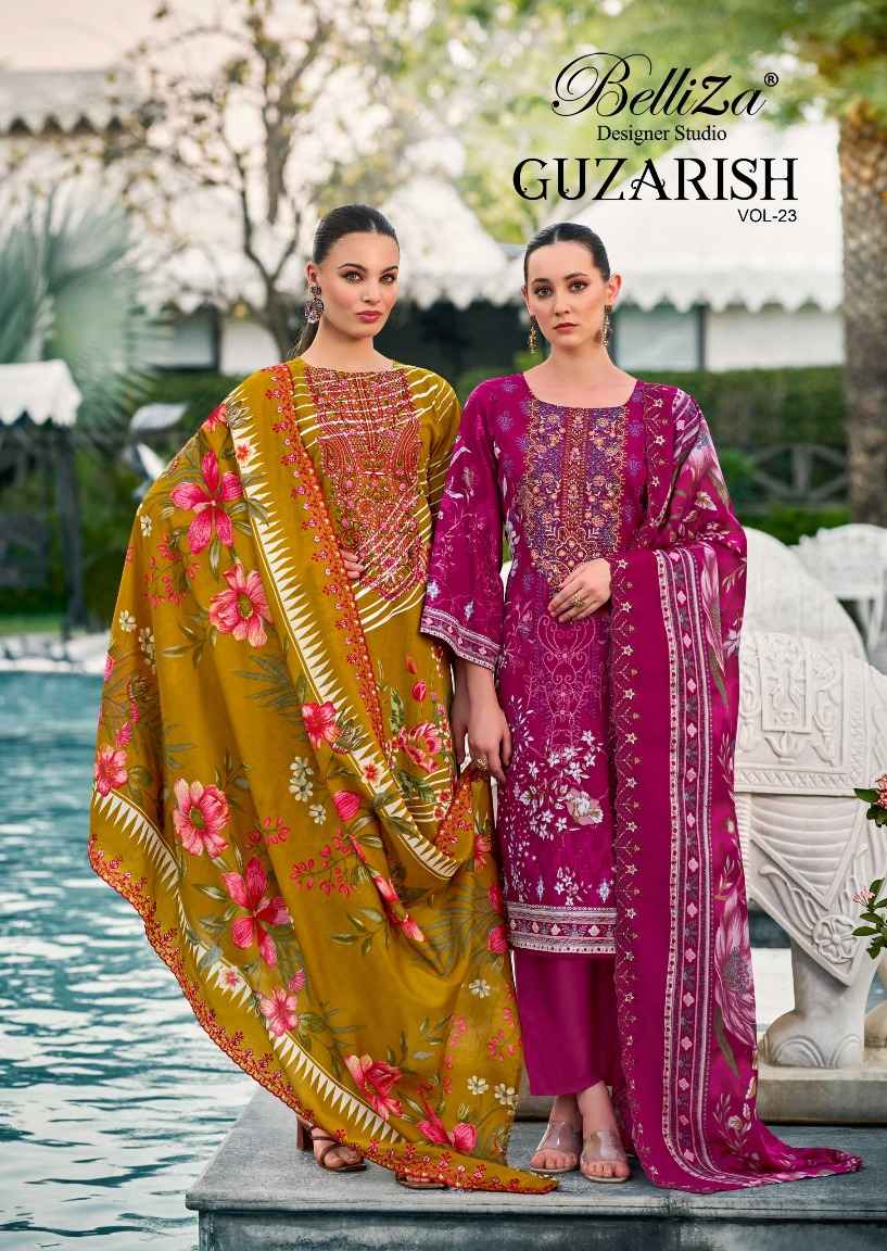 BELLIZA GUZARISH VOL 23 PURE COTTON DIGITAL PRINTS EMBROIDERY DRESS MATERIAL AT WHOLESALE PRICE