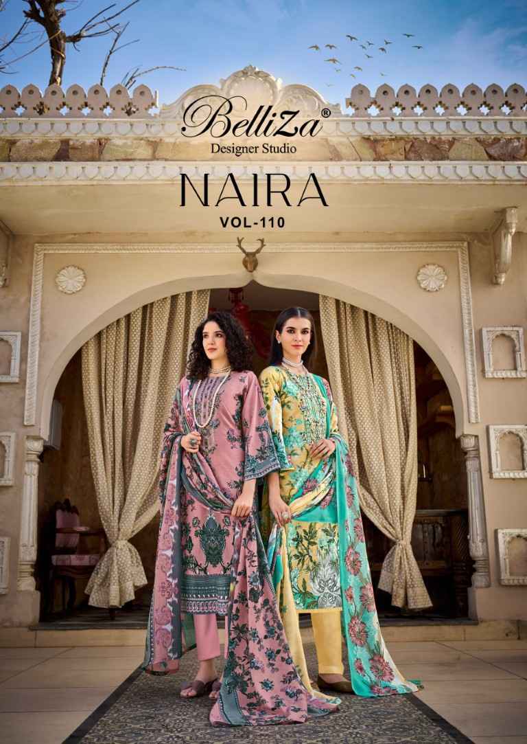 BELLIZA NAIRA VOL 110 PURE COTTON EMBROIDERY DRESS MATERIAL AT WHOLESALE PRICE