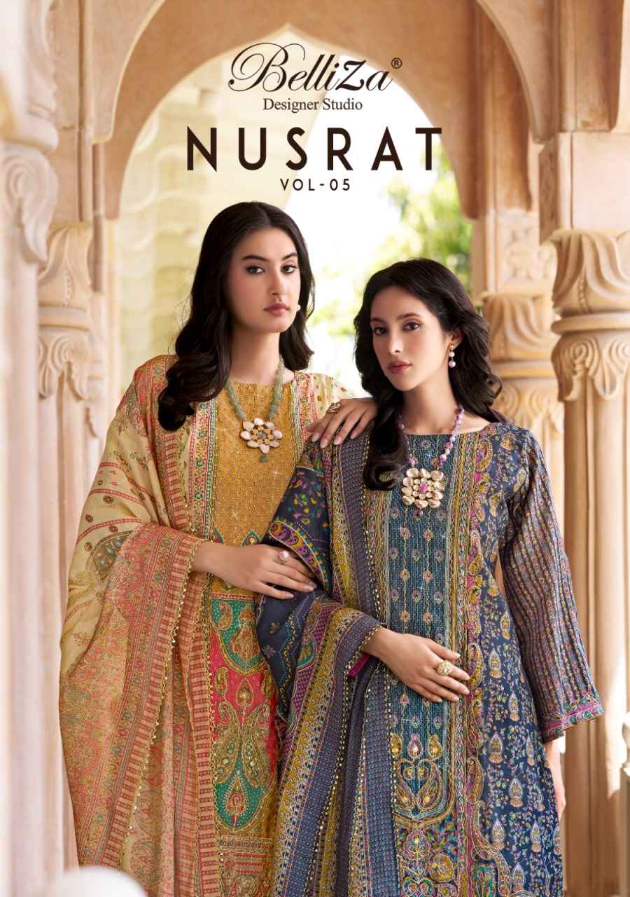 BELLIZA NUSRAT VOL 5 PURE MODAL VISCOSE MUSLIN DIGITAL PRINTED DRESS MATERIAL AT WHOLESALE PRICE