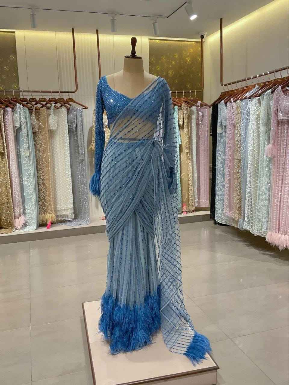 BOLLYWOOD STYLE SEQUINS EMBROIDERY WORK NET SAREE AT WHOLESALE PRICE