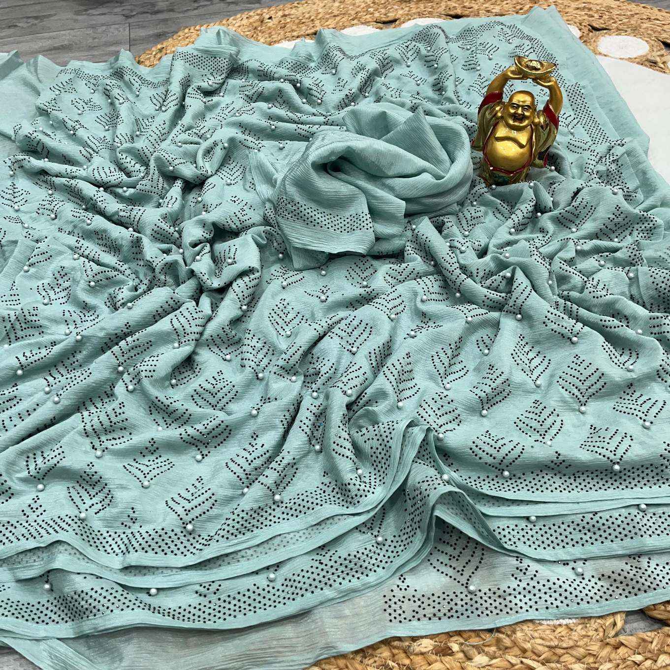 CHIFFON SILK JARKHAN WORK & PEARL WORK SAREE AT WHOLESALE PRICE
