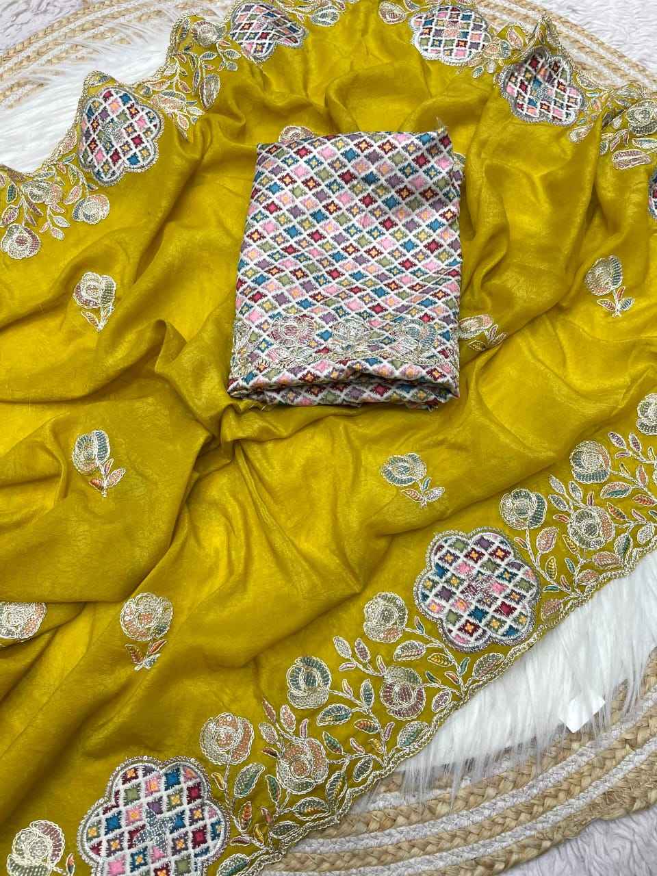CHOCOLATE SILK MULTI SEQUENCE BUTTA WORK SAREE AT WHOLESALE PRICE