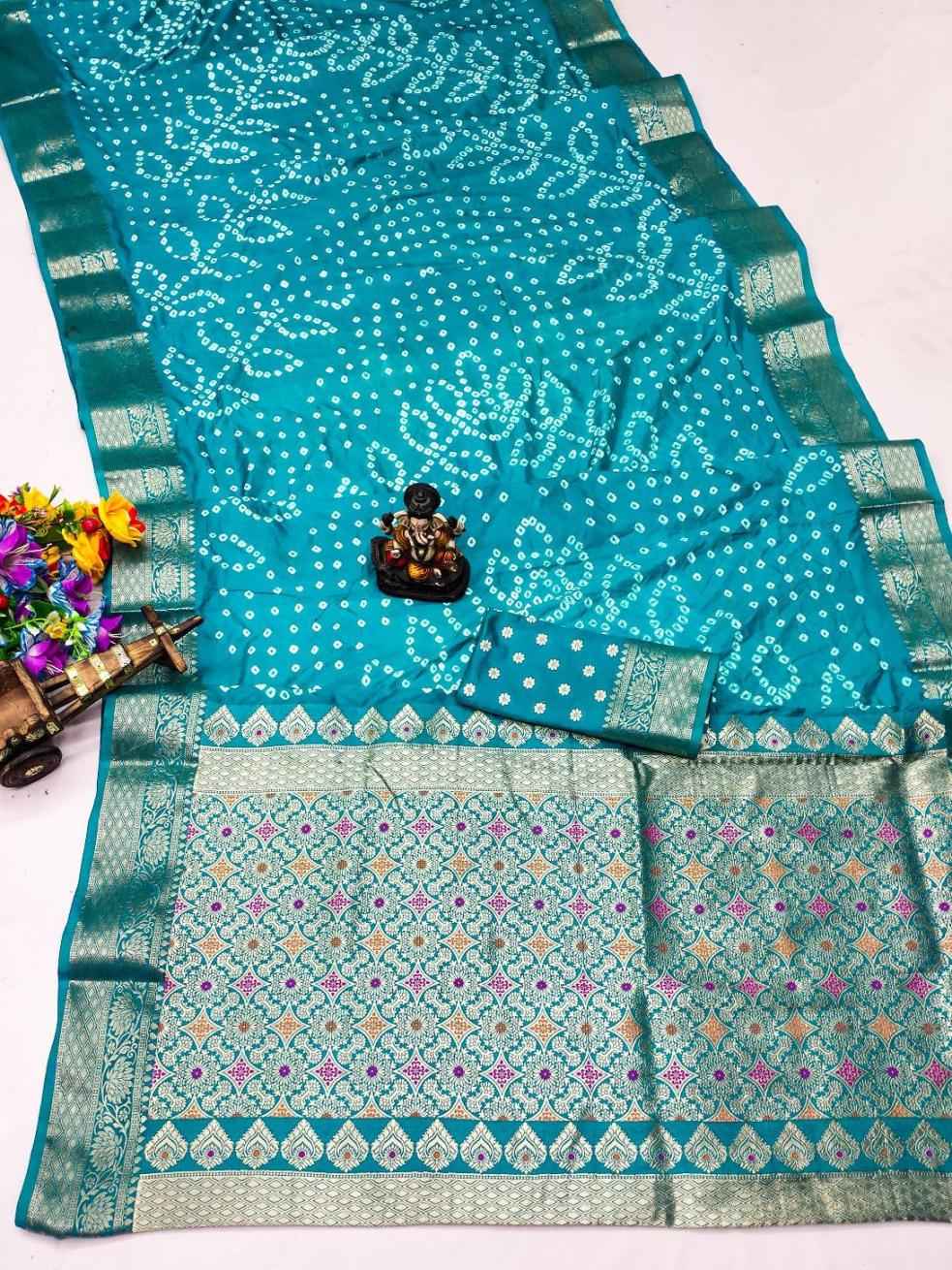 DOLA SOFT SILK HANDMADE BANDHEJ WITH ZARI WEAVING SAREES AT WHOLESALE PRICE