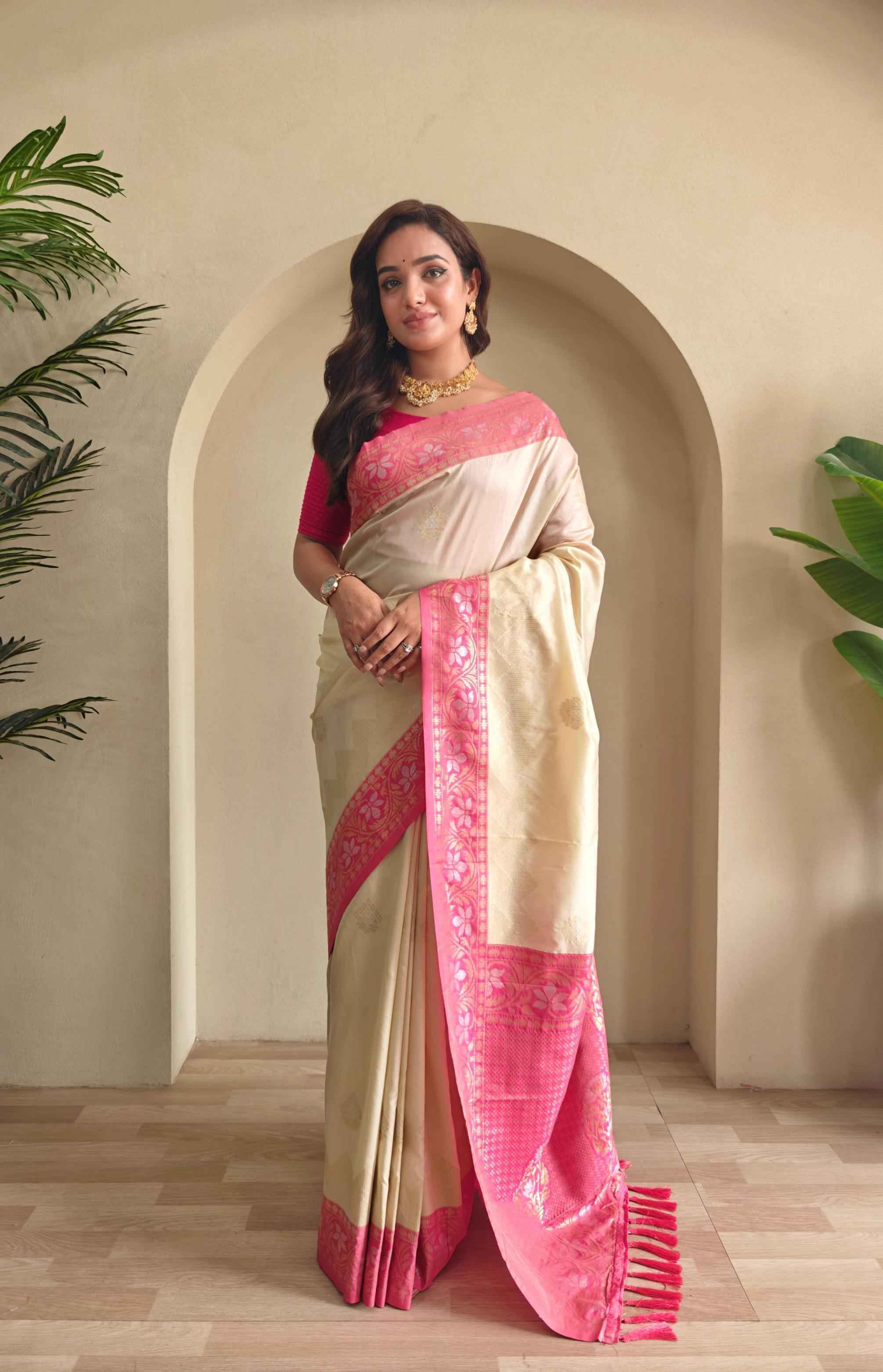 DUAL TONE SILK ZARI WEAVES CONTRAST PALLU SAREE AT WHOLESALE PRICE