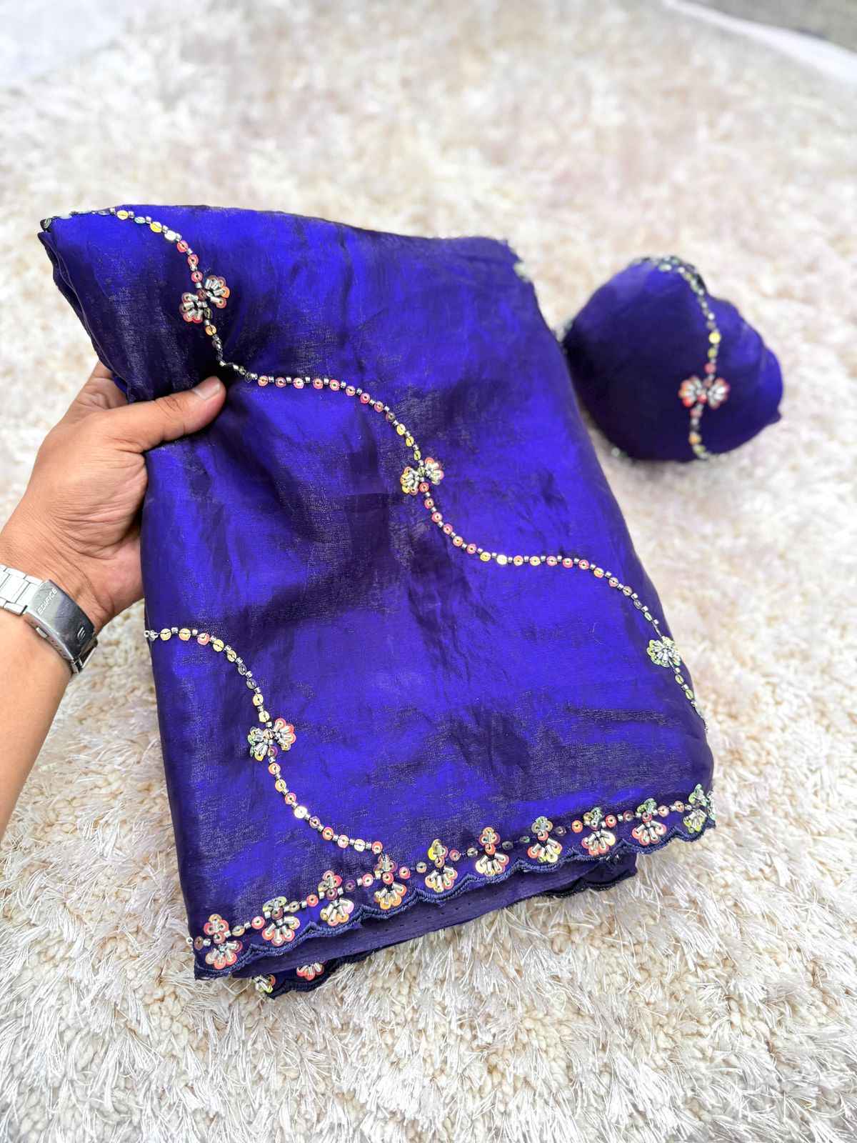 FANDY SATIN HANDWORK WORK LEHRIYA WORK SAREE AT WHOLESALE PRICE