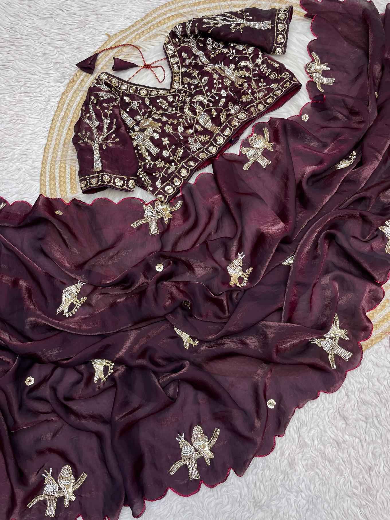 FANDY SATTIN KHATLI WORK AND BRITS WORK SAREE AT WHOLESALE PRICE