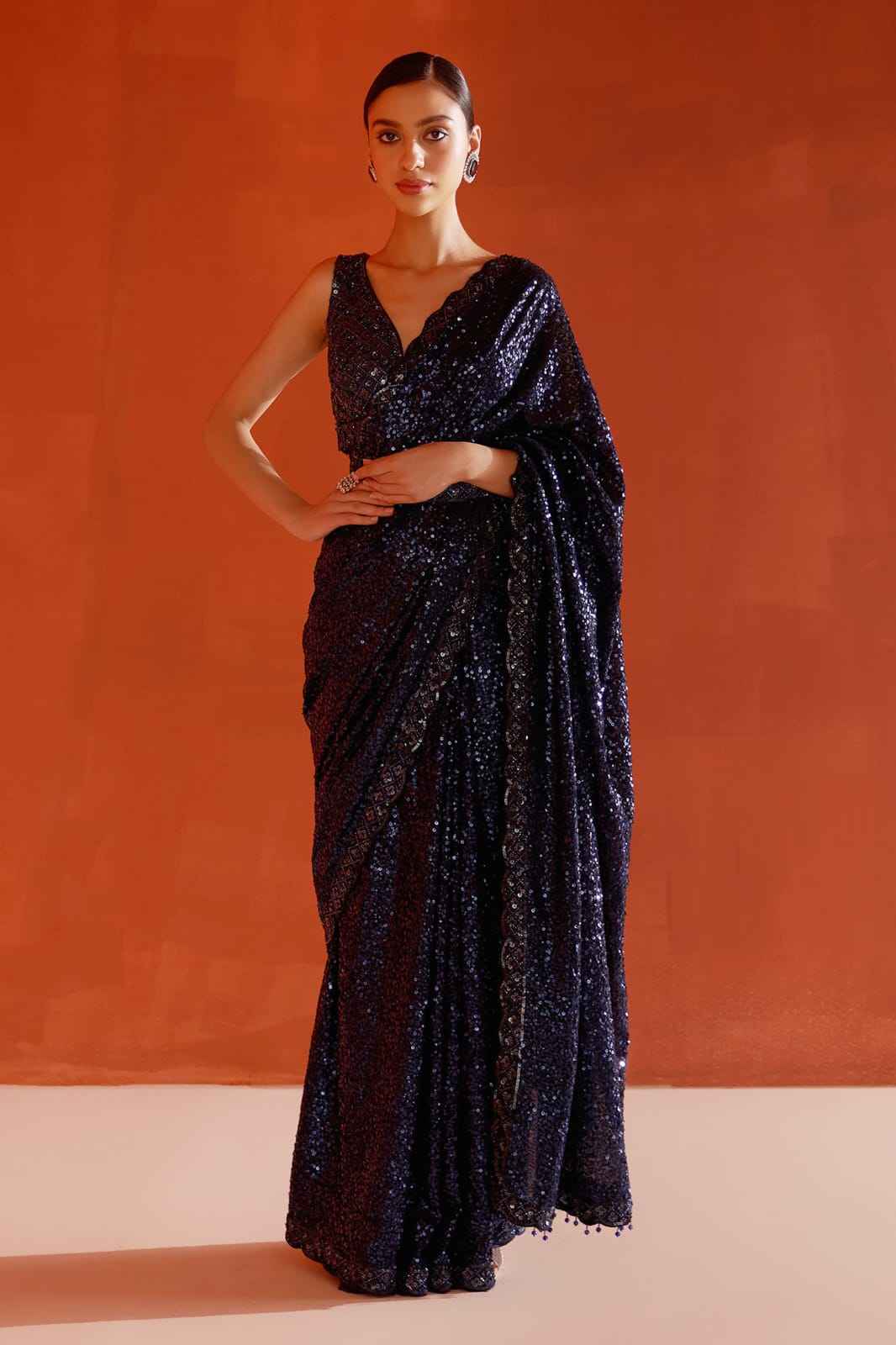 FAUX GEORGETTE SEQUENCE EMBRODERY WORK SAREE AT WHOLESALE PRICE