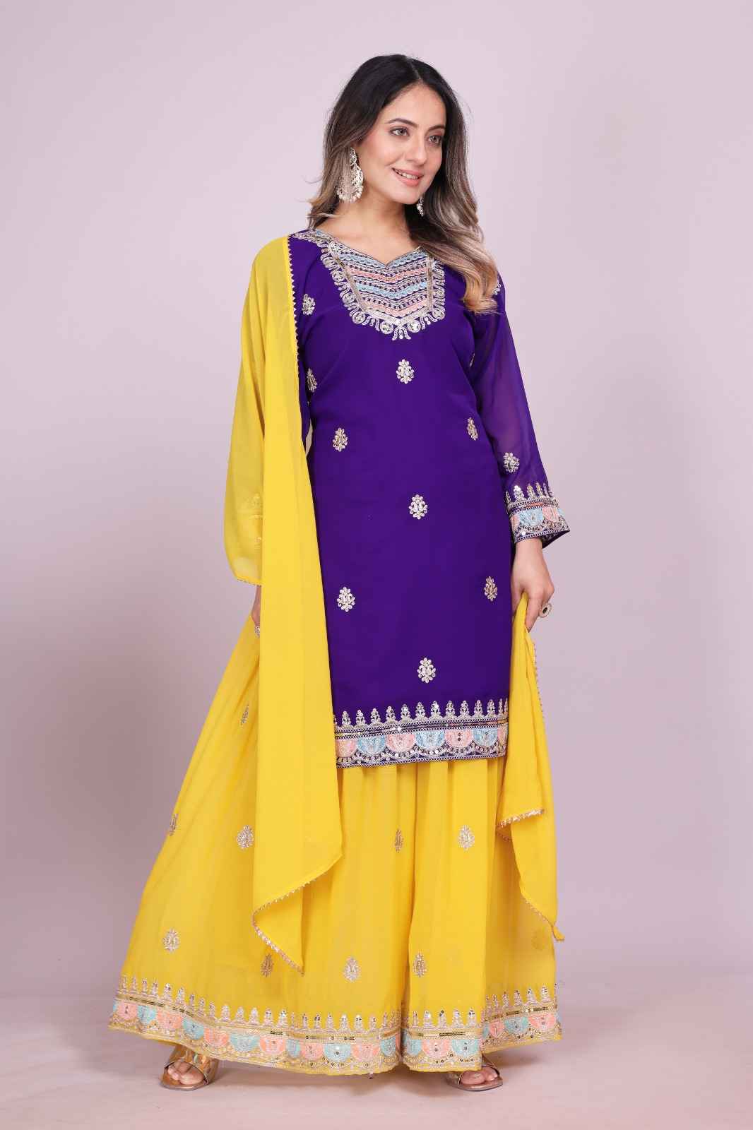 FOX GEORGETTE SEQUENCE EMBROIDERED SHARARA SUIT AT WHOLESALE PRICE