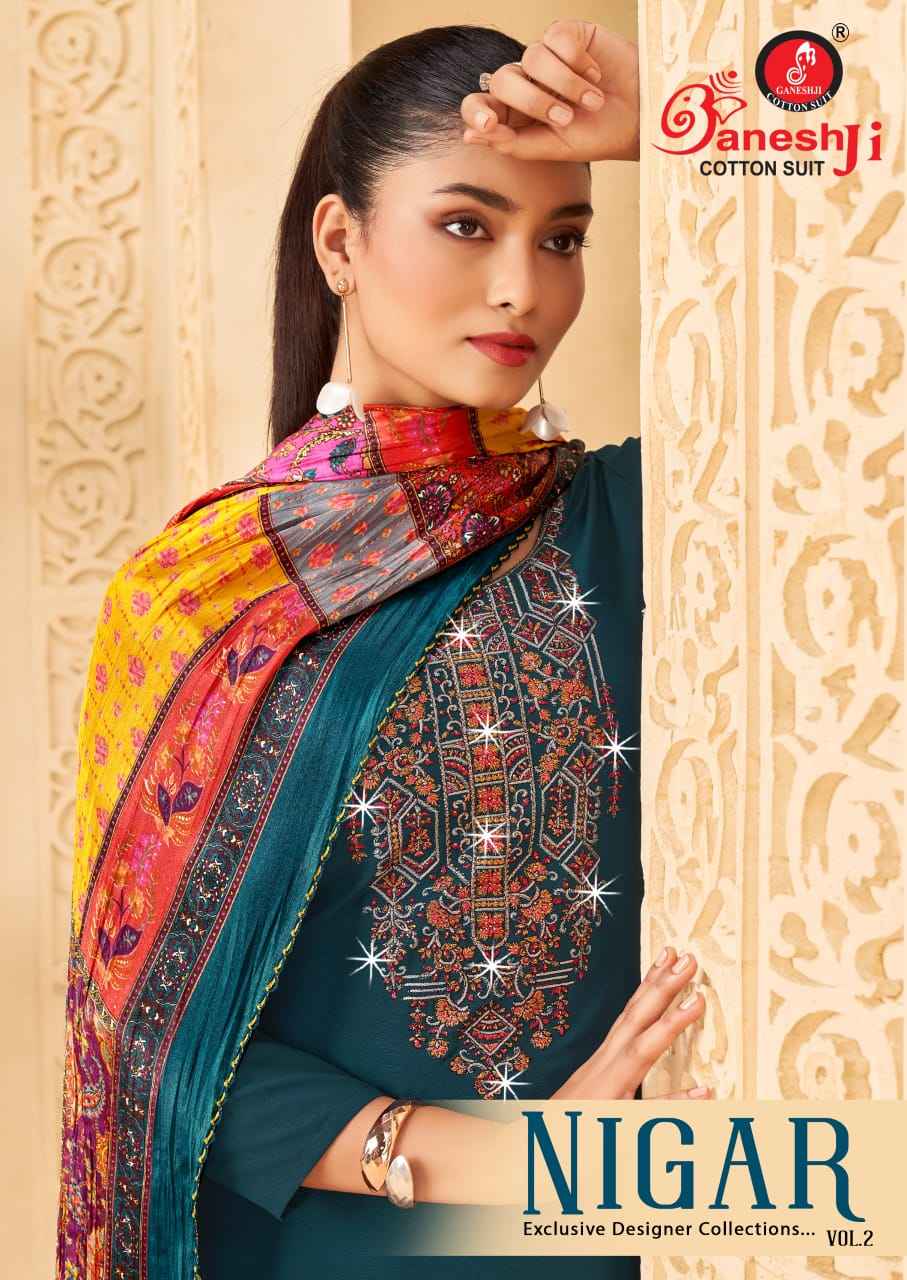 GANESHJI NIGAR VOL-02 PURE REYON SLUB WITH EMBROIDERY DRESS MATERIAL AT WHOLESALE PRICE