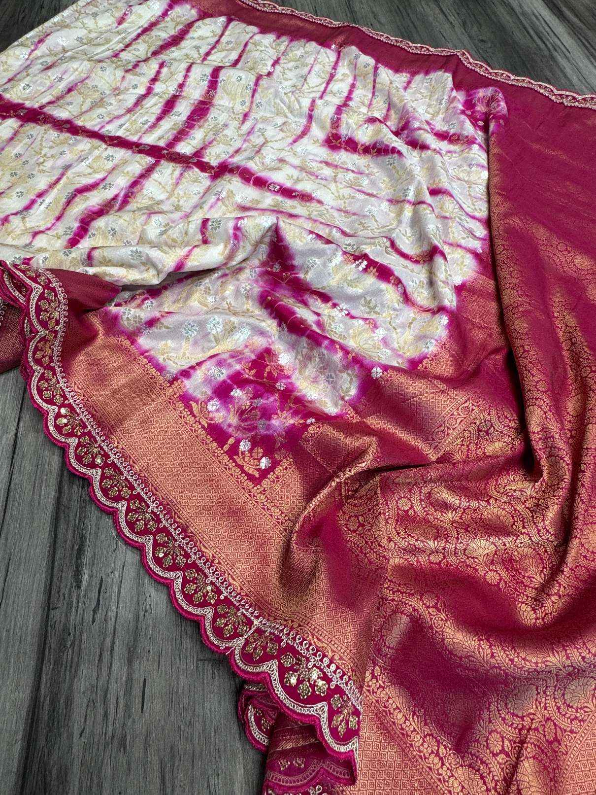 GEORGETTE KHADI CREPE SILK  ZARI WEAVING WITH EMBROIDERED LACE SAREE AT WHOLESALE PRICE