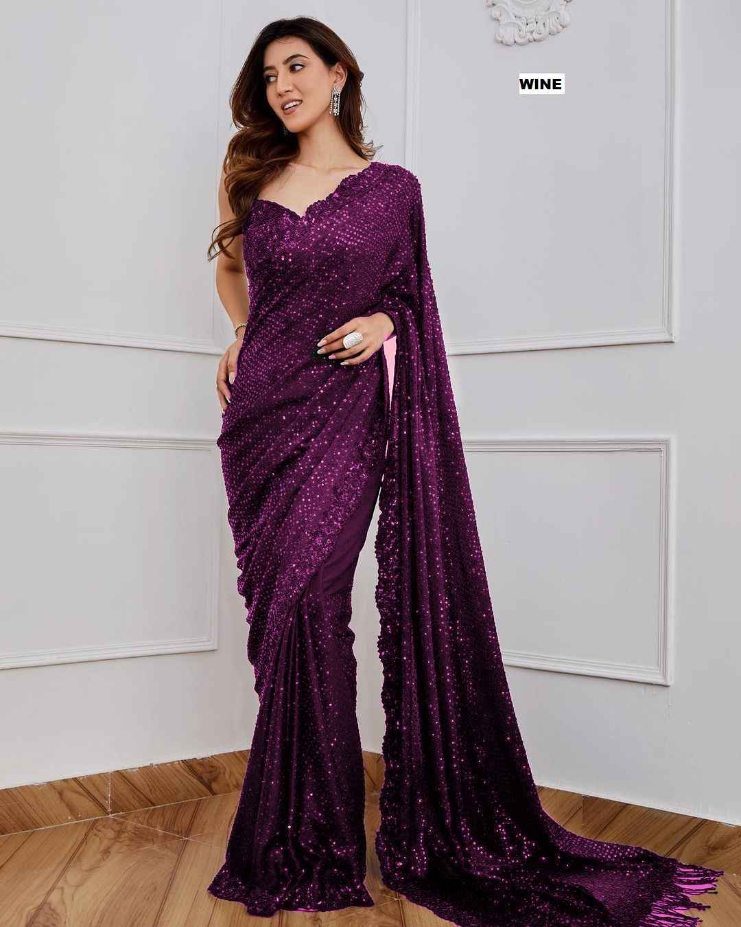 GEORGETTE SEQUENCE EMBRODERY WORK WITH CUTWORK SAREE AT WHOLESALE PRICE