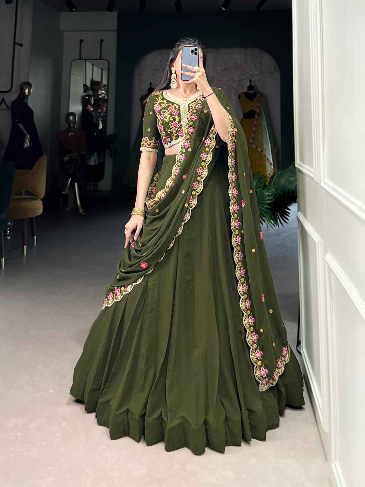 GEORGETTE SEQUINS AND THREAD EMBROIDERY LEHENGA CHOLI AT WHOLESALE PRICE