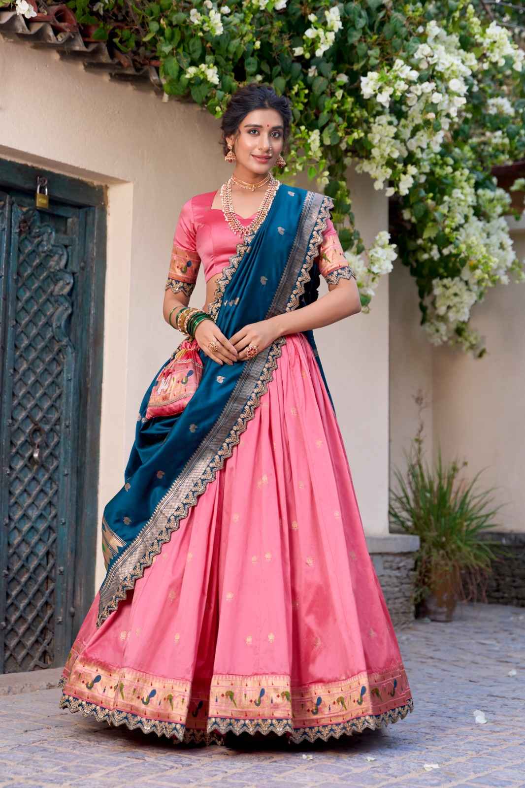 JACQUARD SILK ZARI WEAVING WORK WITH SEQUINS LEHENGA CHOLI AT WHOLESALE PRICE