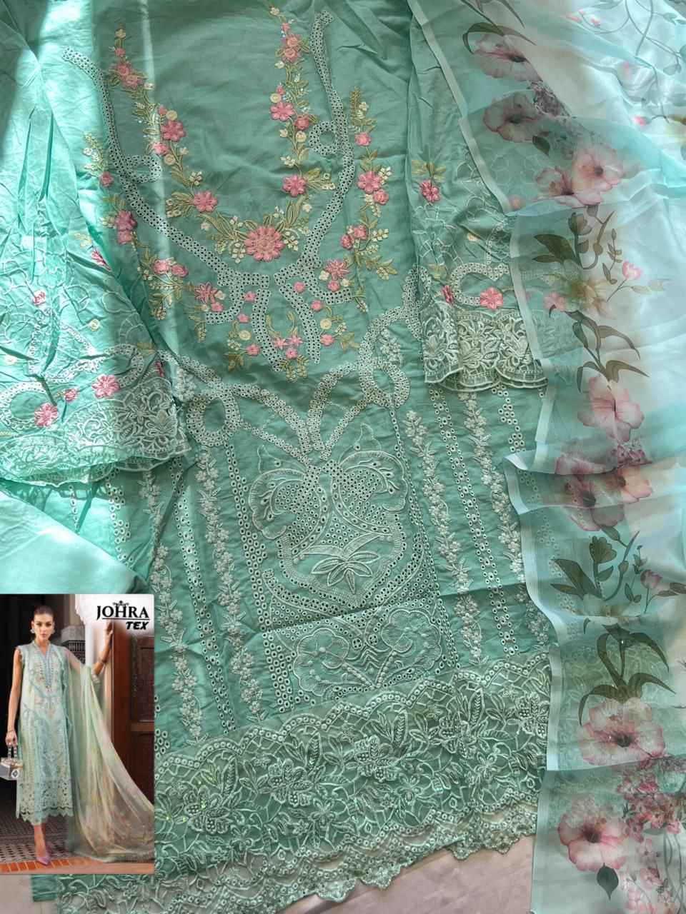 JOHRA TEX JT-172 CAMBRIC COTTON WITH HEAVY EMBROIDERY WORK DRESS MATERIAL AT WHOLESALE PRICE