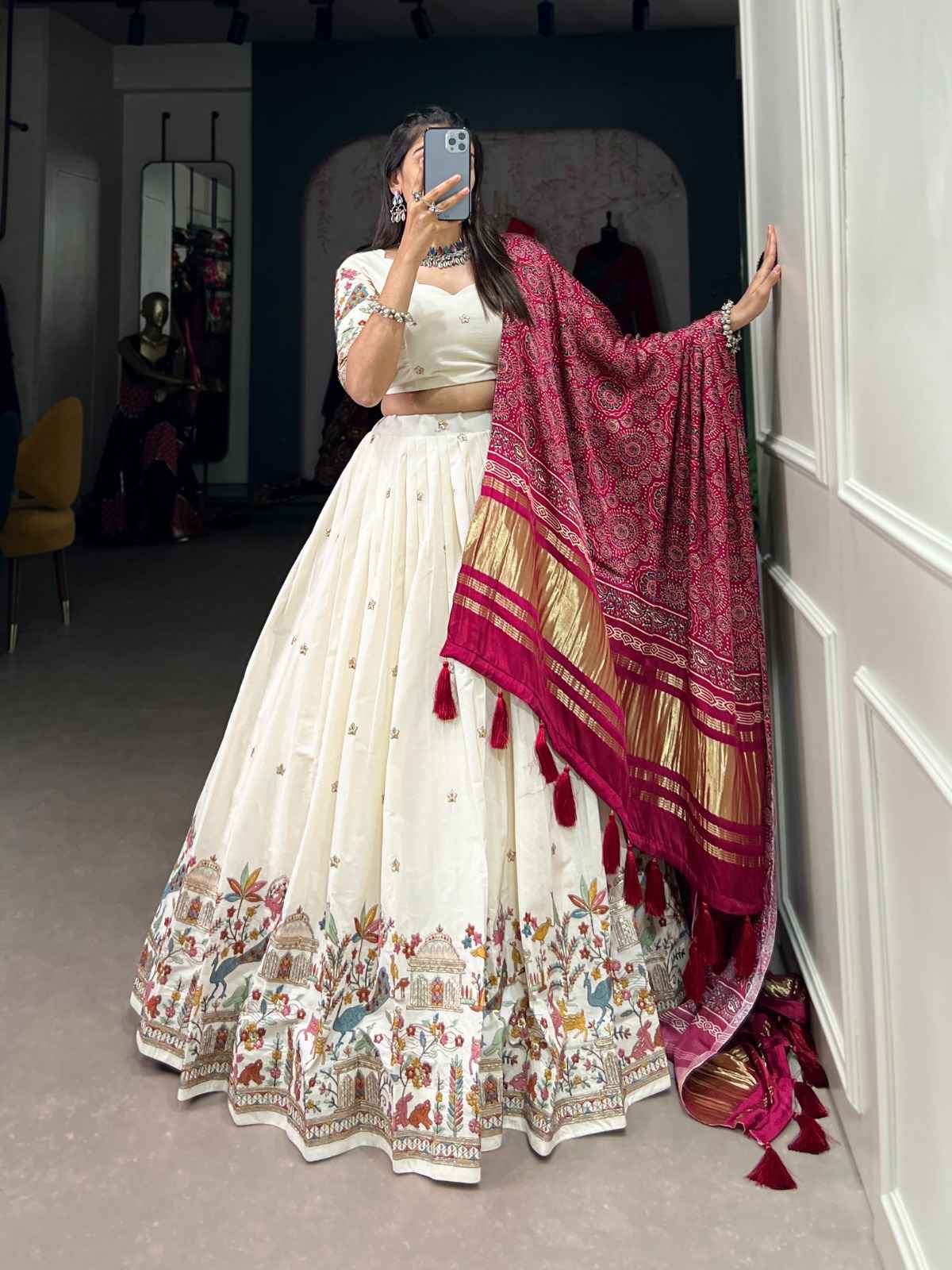 KHADI COTTON SEQUINS AND THREAD EMBROIDERY WORK LEHENGA CHOLI AT WHOLESALE PRICE