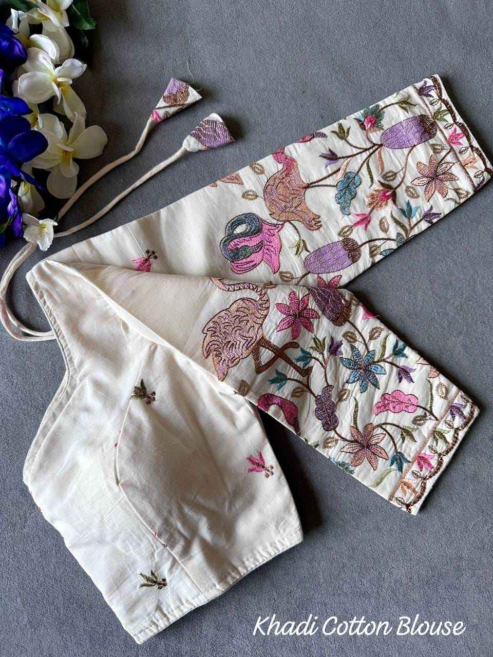 KHADI COTTON WITH CHAIN STITCH EMBROIDERED BLOUSE AT WHOLESALE PRICE