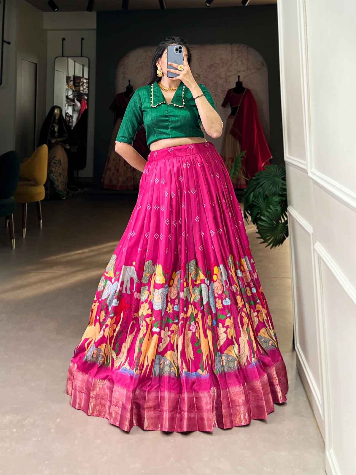 DOLA SILK KALAMKARI PRINT WITH ZARI WEAVING BRODER LEHENGA CHOLI AT WHOLESALE PRICE