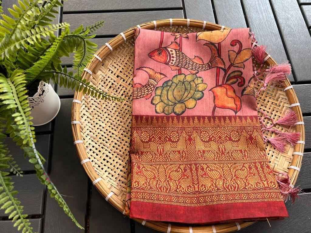 LINEN DIGITAL PRINT AND KALAMKARI PRINT SAREE AT WHOLESALE PRICE