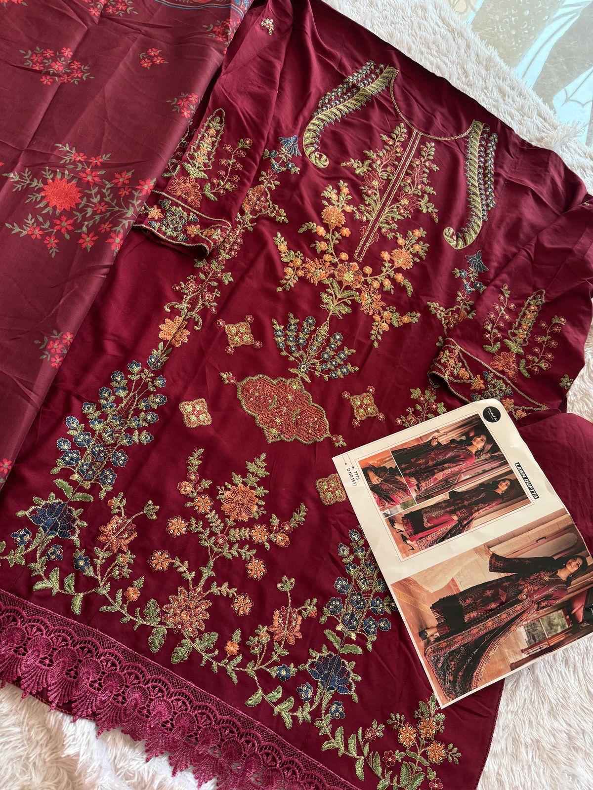 MEHBOOB TEX MARIA B. LUXE-2 NX D NO 1594 VISCOSE RAYON EMBROIDERY DRESS MATERIAL AT WHOLESALE PRICE