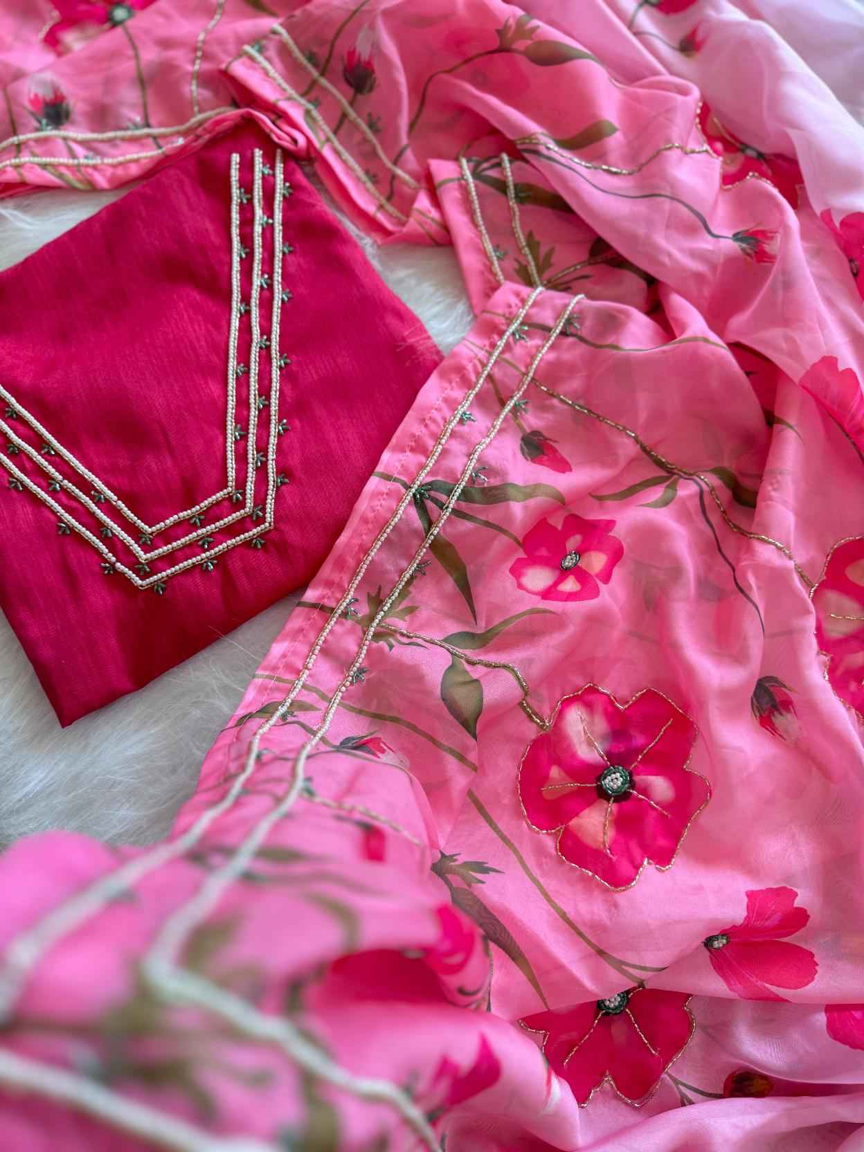 MULMUL ORGANZA PRINT COVER WITH HANDWORK SAREE AT WHOLESALE PRICE