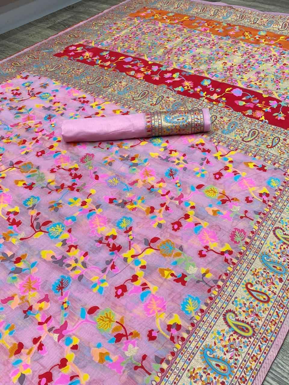 PASMINA KASHMIRI PURE ZARI WEAVING WORK SAREE AT WHOLESALE PRICE