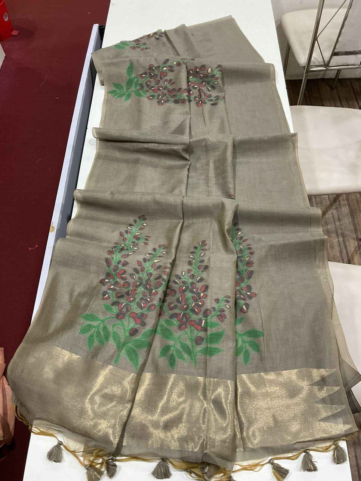 PREMIUM SOFT MUGA SILK FLORAL WEAVING DESIGN SAREE AT WHOLESALE PRICE