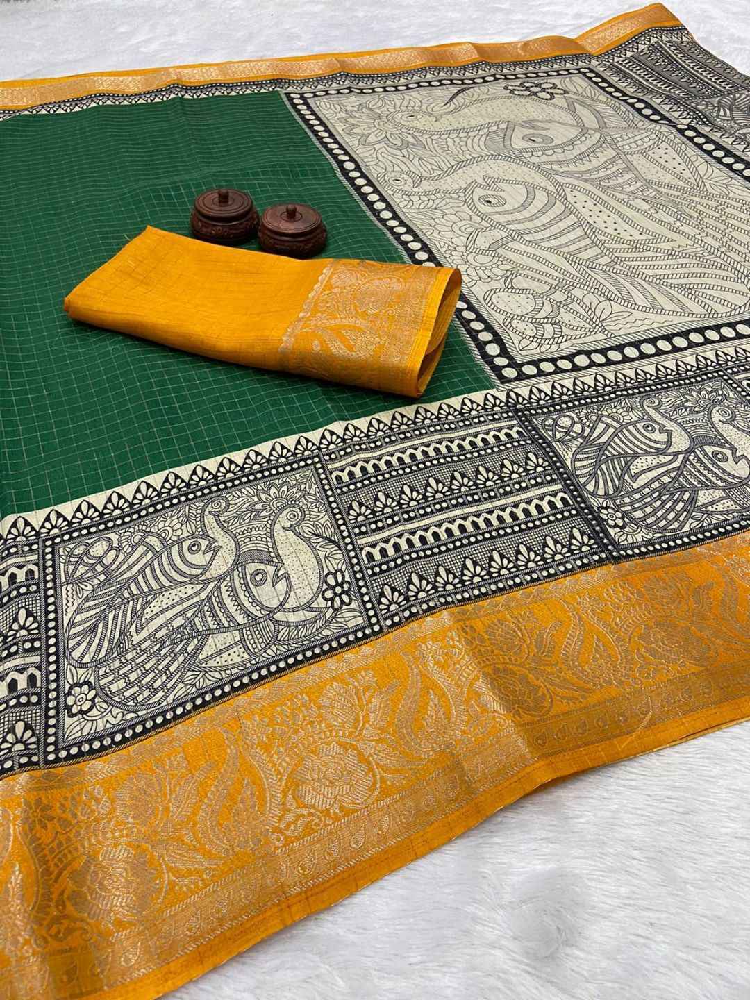 PURE AND SOFT DOLA SILK KALAMKARI STYLE PRINT HEAVY JACQUARD WEAVING SAREE AT WHOLESALE PRICE 