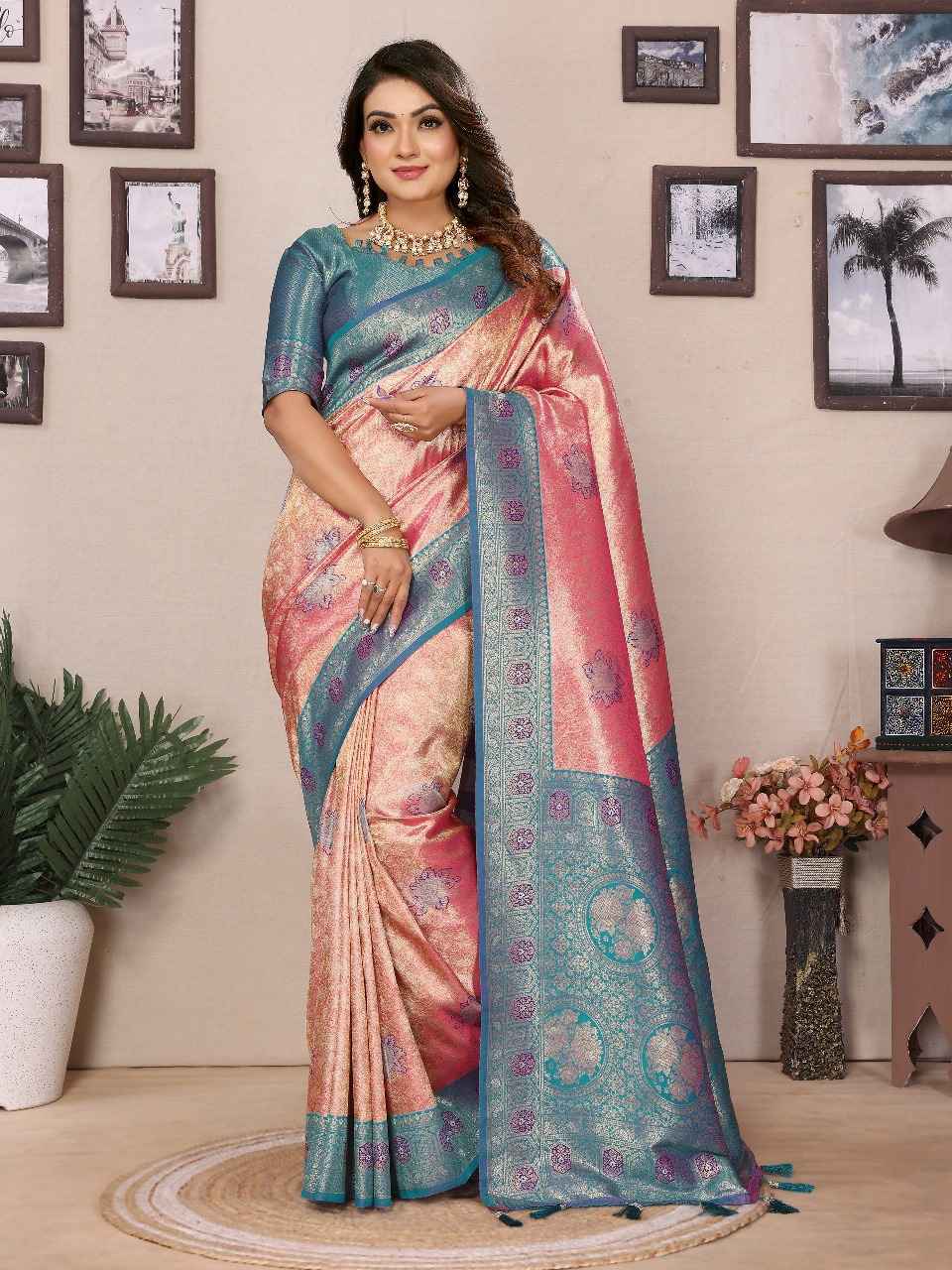 PURE BANARASI TISSUE SILK PAITHANI WOVEN PALLU SAREE AT WHOLESALE PRICE