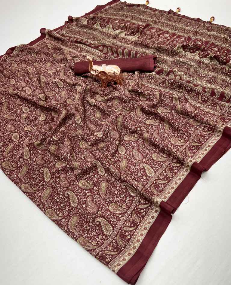 PURE CRAPE SATIN WITH AJRAK PRINTED SAREE AT WHOLESALE PRICE