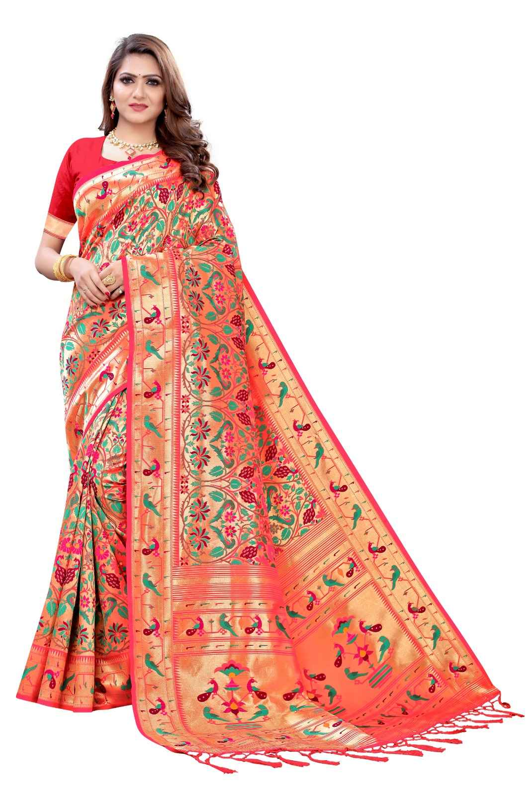 PURE KANCHIPURAM SILK ZARI WIVING PAITHANI SAREE AT WHOLESALE PRICE