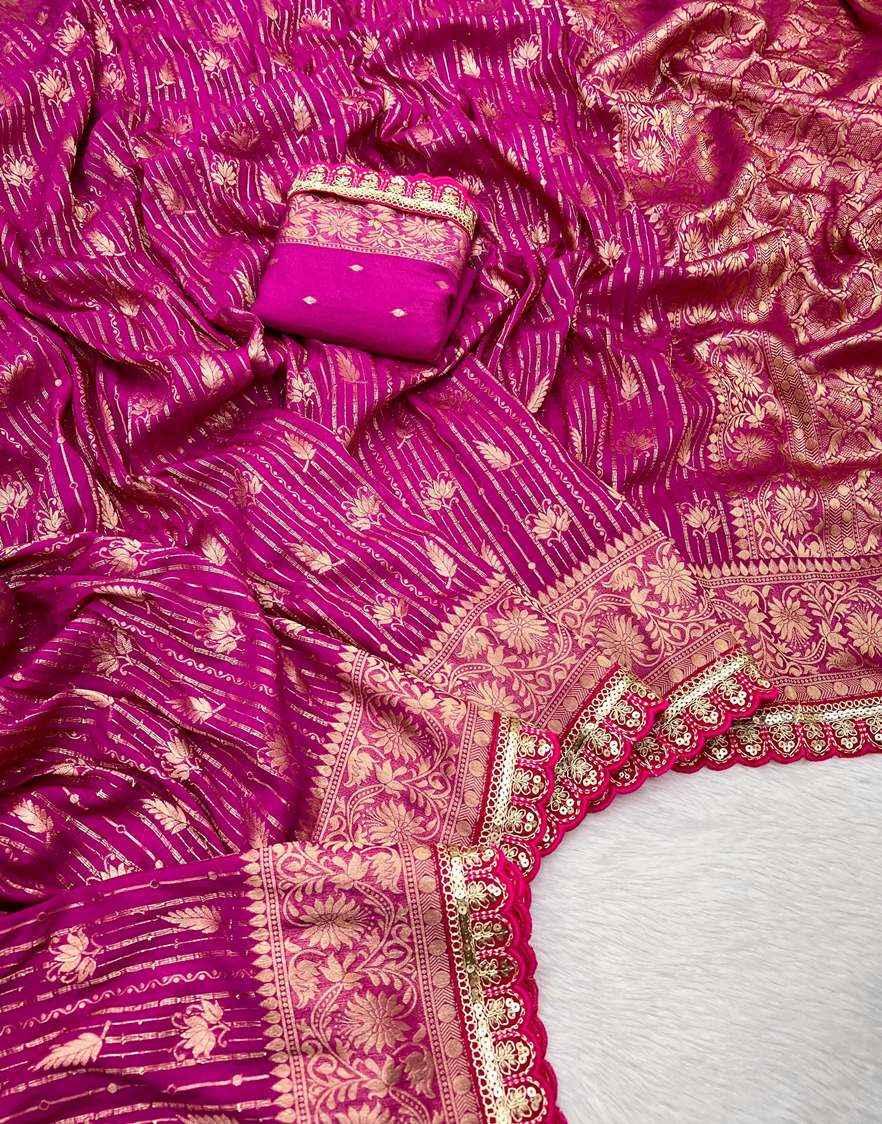 PURE KHADDI GEORGETT WITH MINAKARI LACE SAREE AT WHOLESALE PRICE
