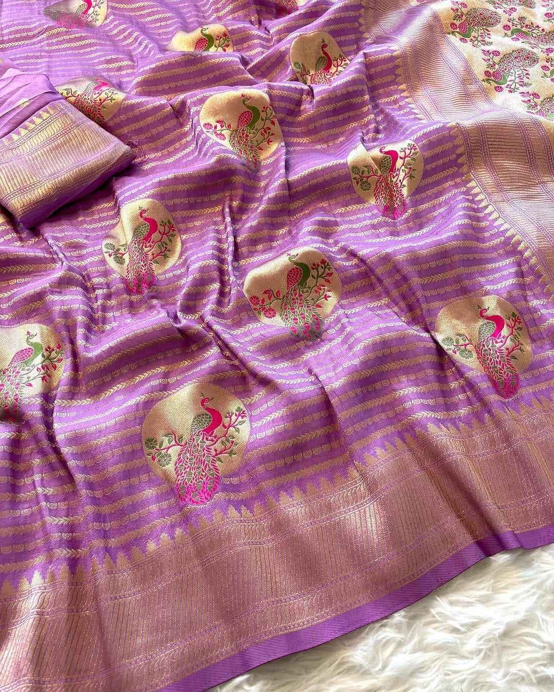 PURE KHADI CREPE SILK MEENAKARI WEAVING PALLU SAREE AT WHOLESALE PRICE