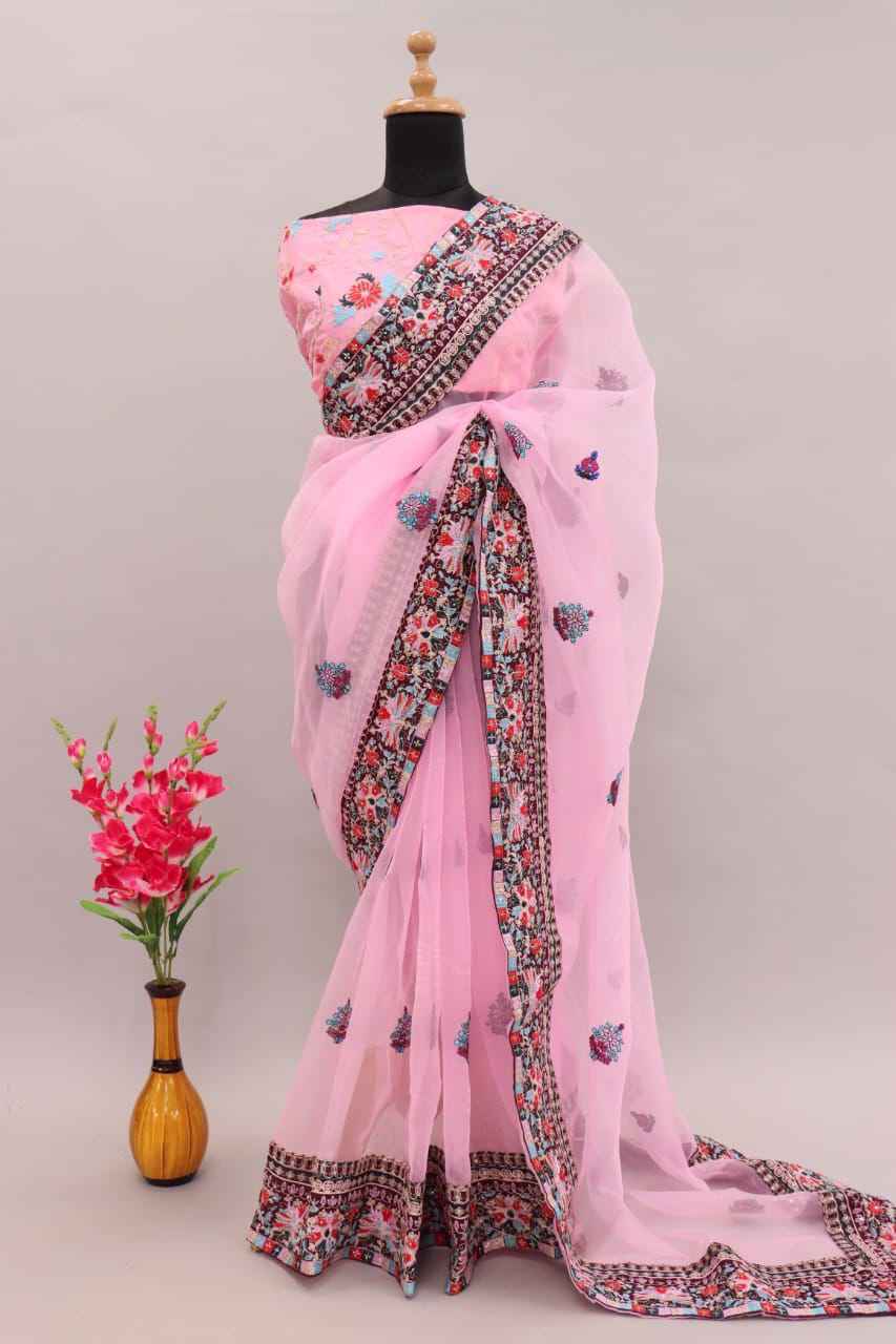 PURE ORGANZA SILK SEQUINS WORK BORDER SAREE AT WHOLESALE PRICE