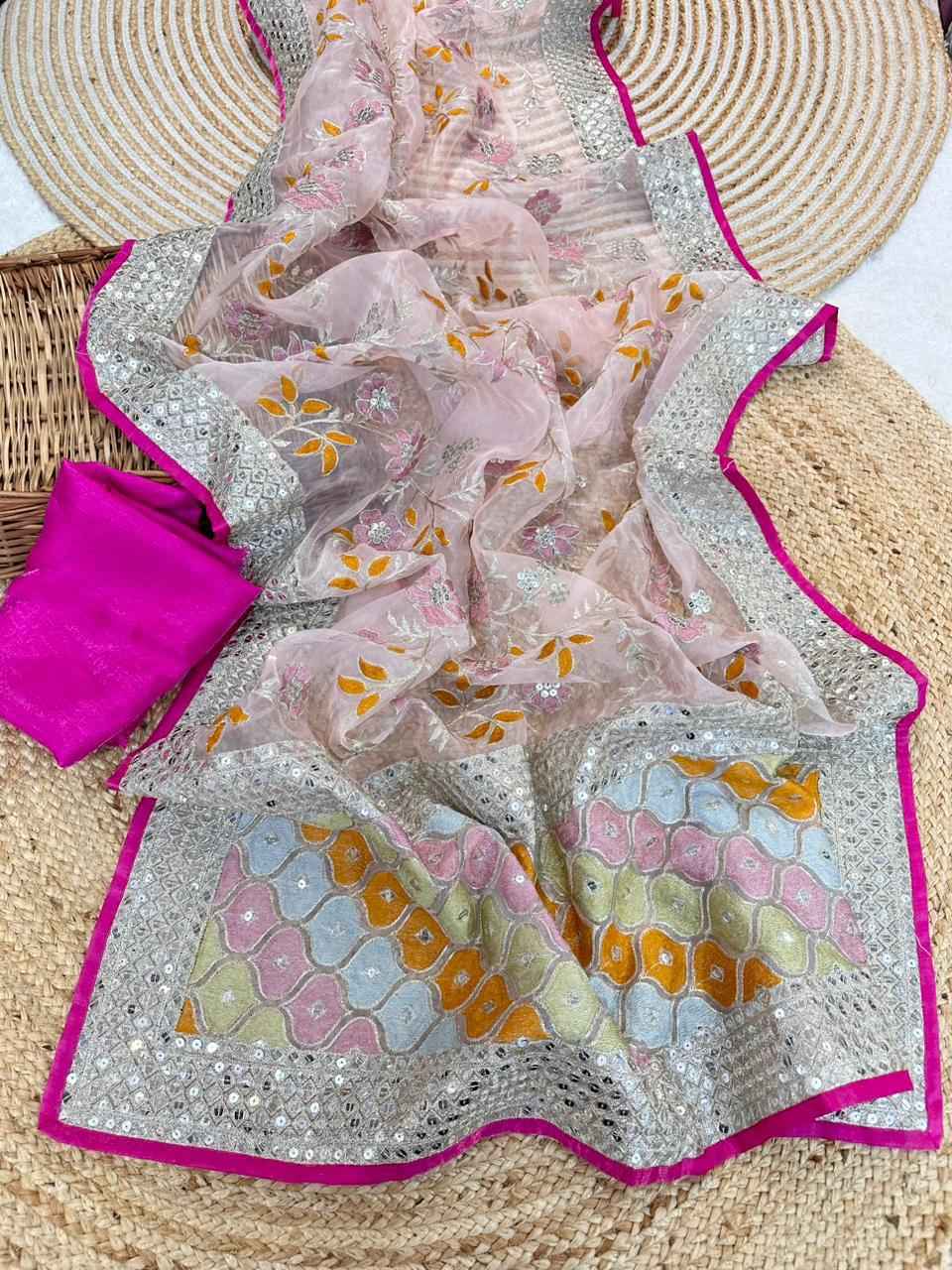 PURE ORGANZA SILK VISCOS THREAD SEQUENCE WORK SAREE AT WHOLESALE PRICE