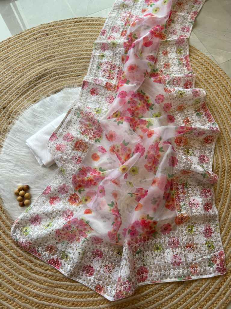 PURE ORGANZA SILK WITH DIGITAL FLORAL PRINT SAREE AT WHOLESALE PRICE