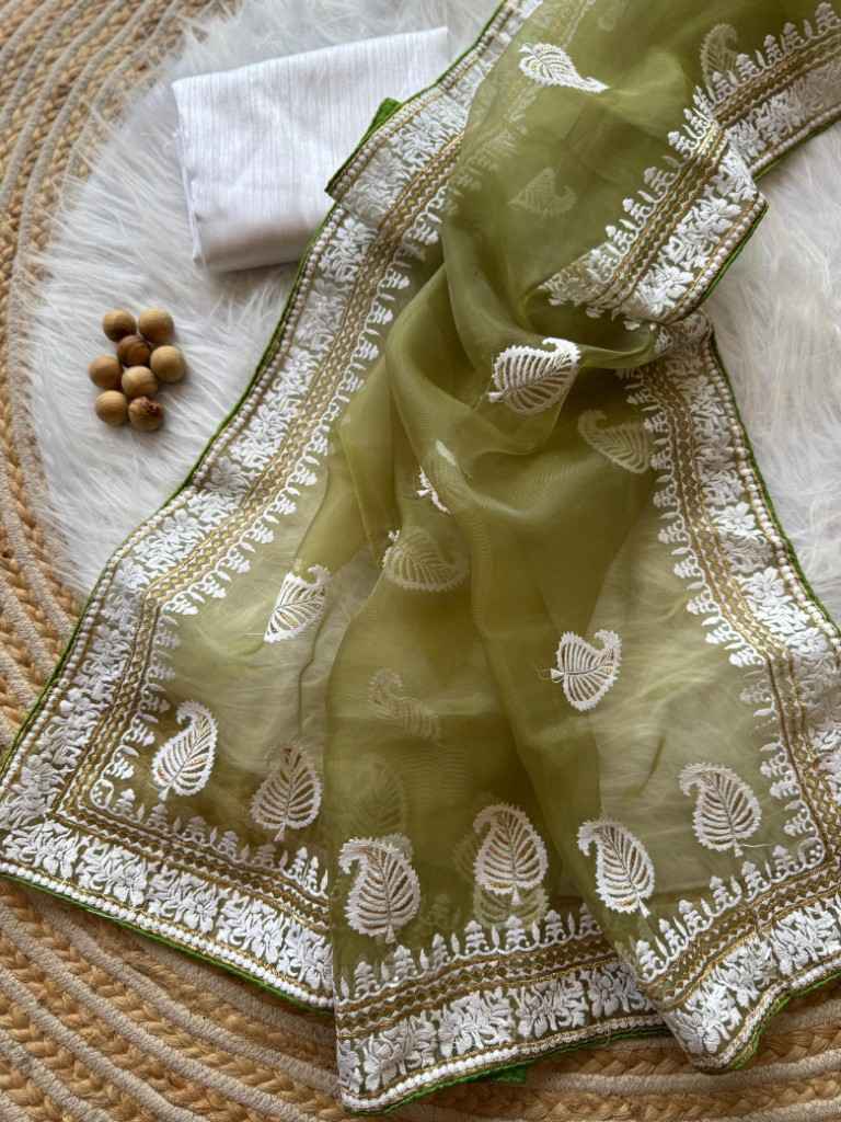 PURE ORGANZA SILK WITH EMBROIDERY LUCKNOVI WORK SAREE AT WHOLESALE PRICE