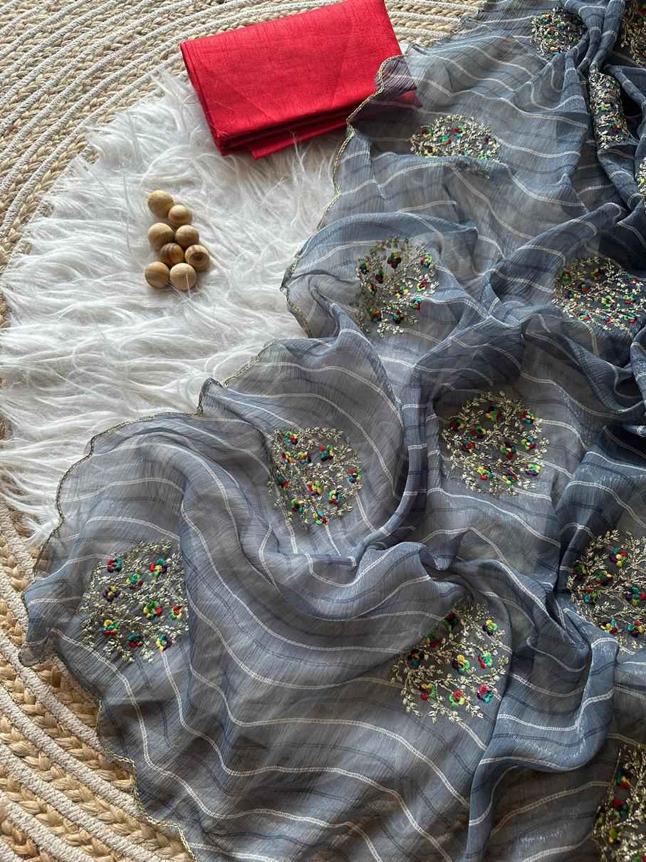 PURE SHIMMER MOTTIFS WORK AND CUTWORK SAREE AT WHOLESALE PRICE