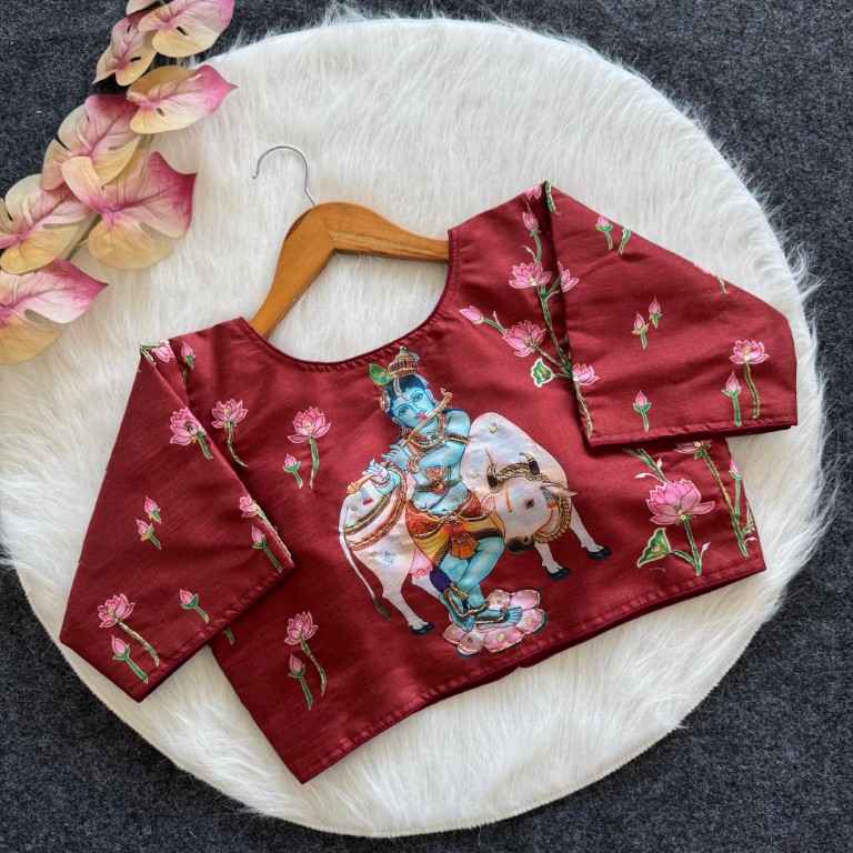 PURE SILK PRINTED ANTIQUE HANDCRAFTED WORK BLOUSE AT WHOLESALE PRICE