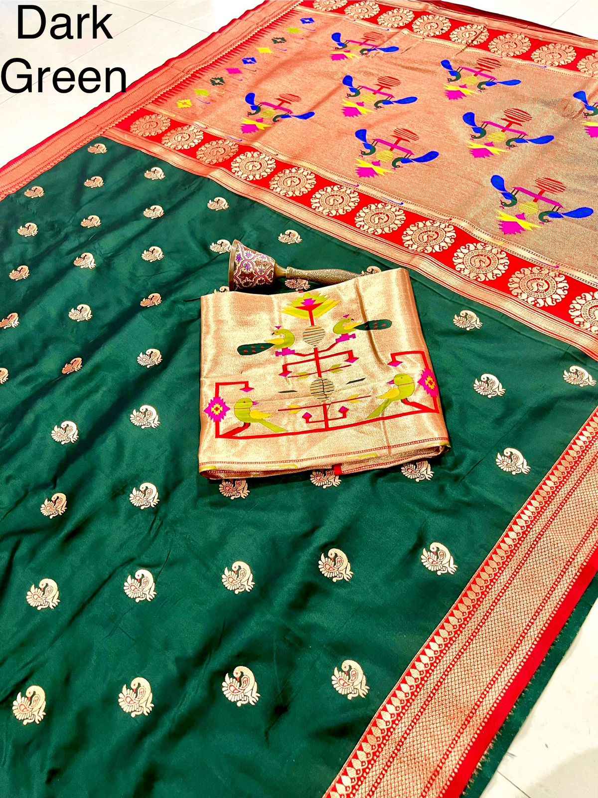 PURE SOFT GOLD ZARI KANCHIVRAM PAITHANI SILK PEACOCK BODER SAREE AT WHOLESALE PRICE