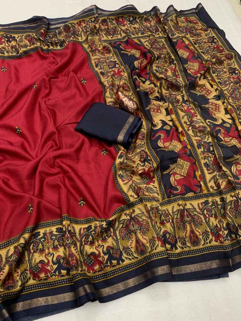 PURE SOFT TUSSER KASHMIRI PRINTED RICH PALLU SAREE AT WHOLESALE PRICE