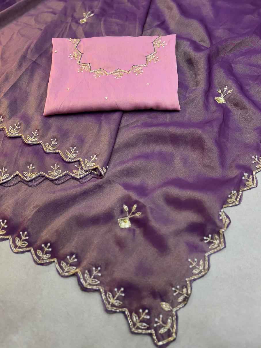 PURE TISSUE HAND WORK CUT DANA SAREE AT WHOLESALE PRICE