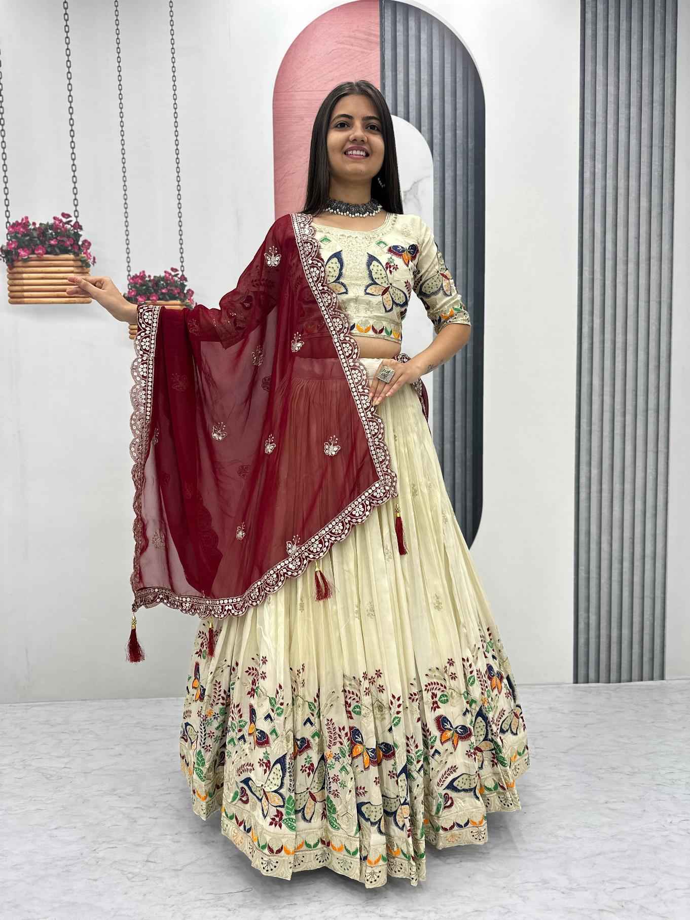 PURE TISSUE SILK HEAVY THREAD AND SEQUENCE WORK LEHENGA CHOLI AT WHOLESALE PRICE
