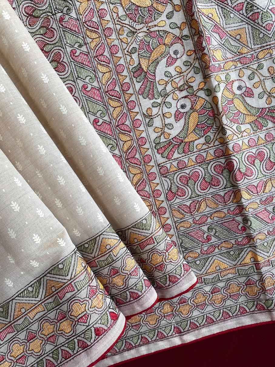 PURE TUSSAR TRADITIONAL MADHUBANI EMBROIDERED SAREE AT WHOLESALE PRICE