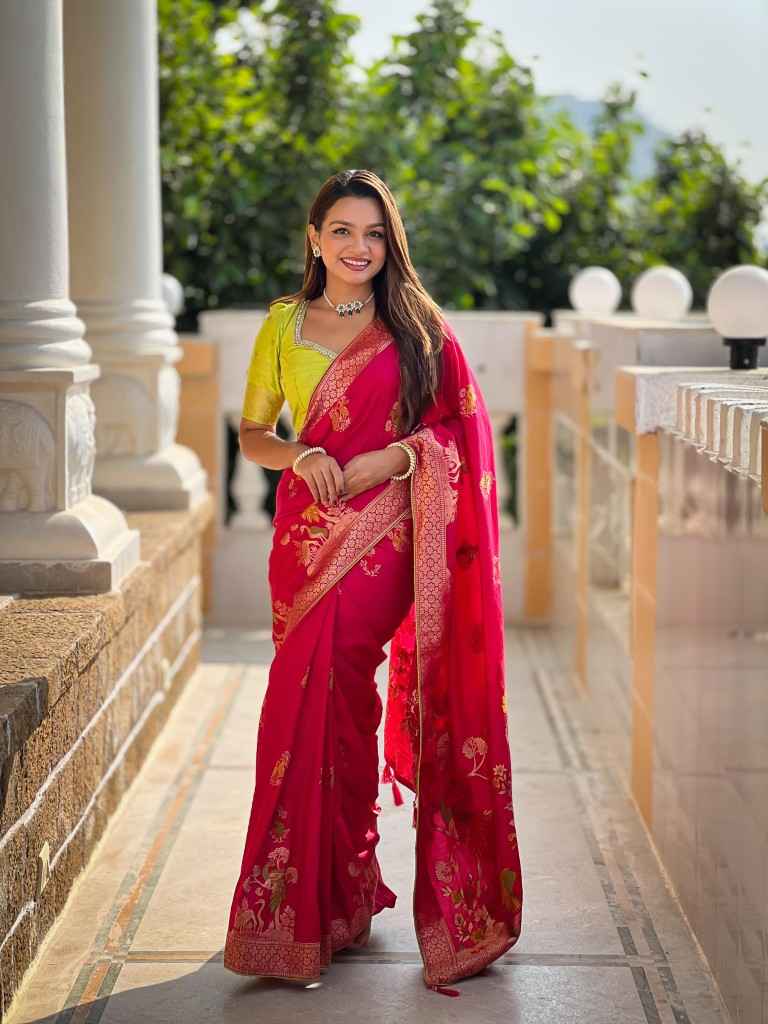 PURE VISCOSE DOLLA SILK WITH HEAVY MEENAKARI SAREE AT WHOLESALE PRICE