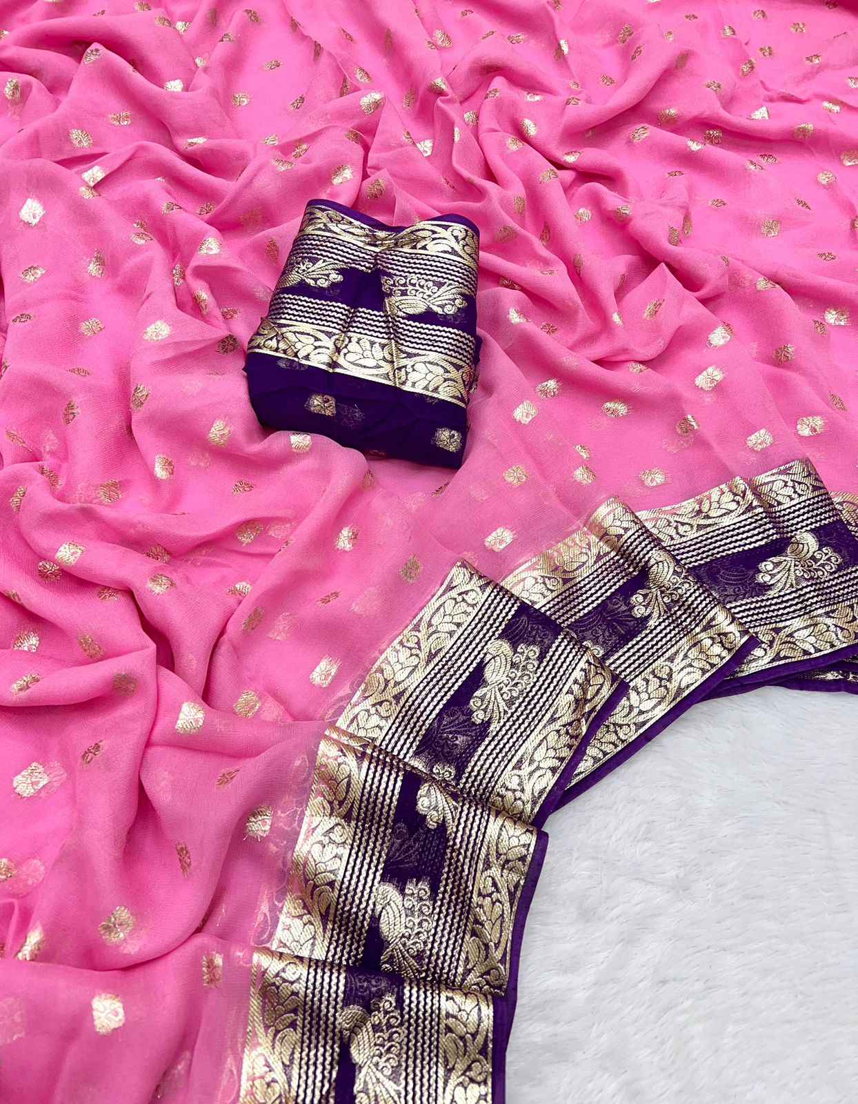 PURE VISCOSE GEORGETTE ZARI WORK SAREE AT WHOLESALE PRICE