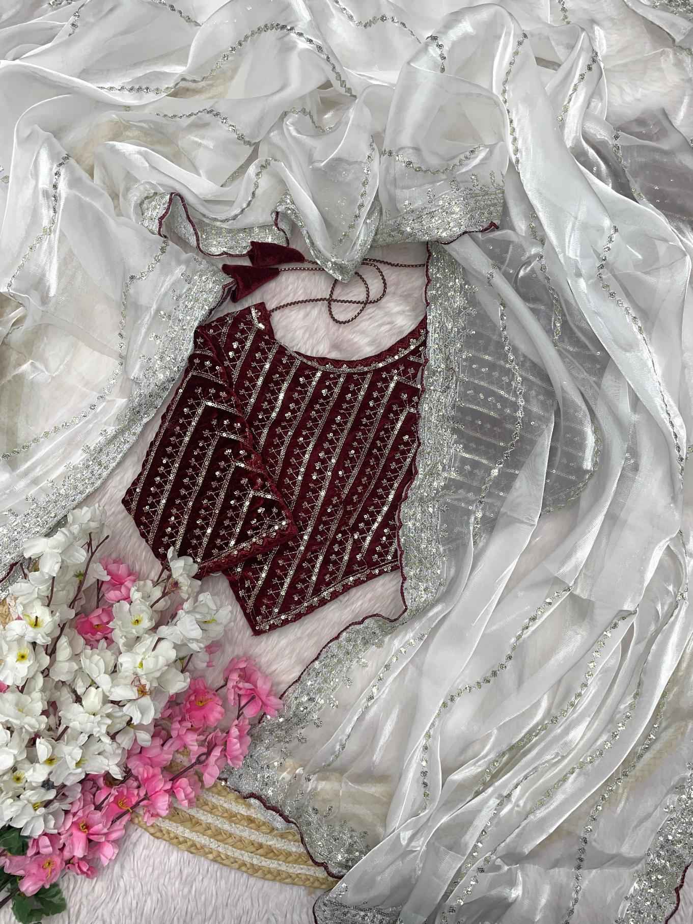 PURE ZIMMY CHOO SATIN SEQUENCE ZARI WORH SAREE AT WHOLESALE PRICE