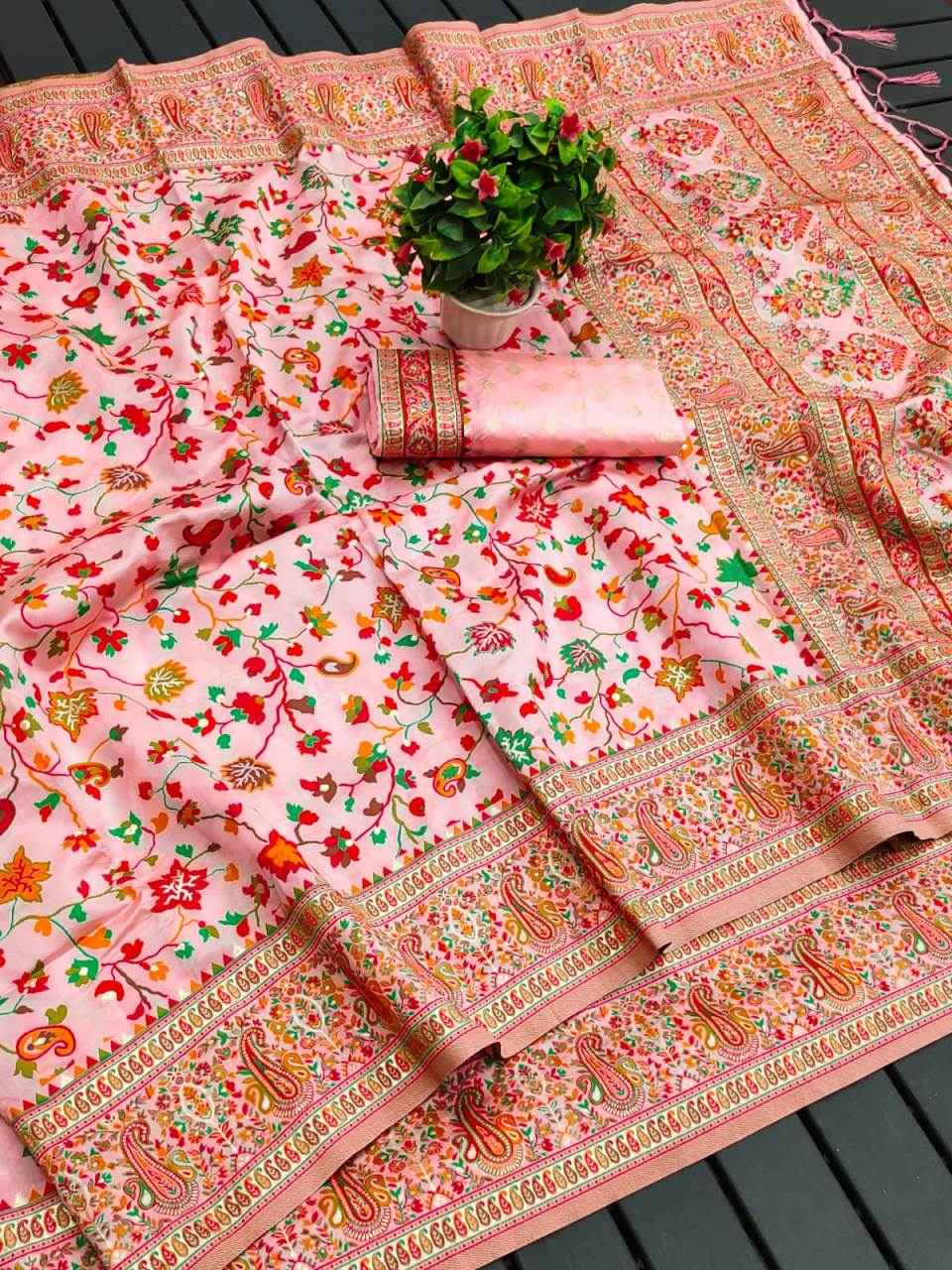RAJA MOULI - 3 PURE KASHMIRI PASHMINA SILK WEAVING SAREE AT WHOLESALE PRICE